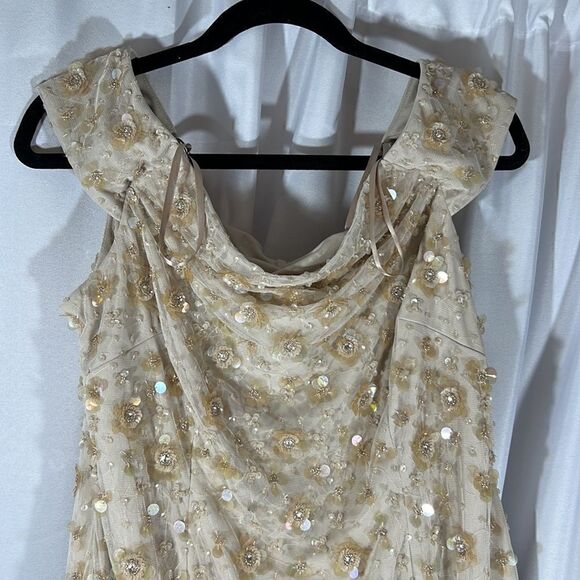 Adrianna Papell for Anthropologie Rosie off shoulder back slit sequined gown New - Picture 10 of 10